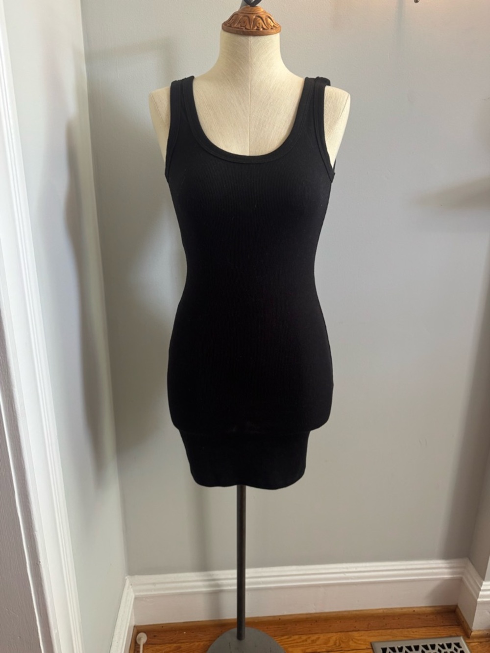 Fashion Nova Black Ribbed Scoop Neck Mini Dress